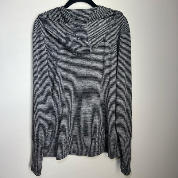 Lukka Womens Hooded Athletic Jacket Gray Black Stripe Neon Zip Thumb Holes Sz XL - Picture 10 of 15